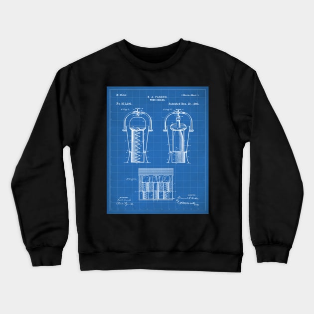 Wine Cooler Patent - Wine Lover Kitchen Cafe Decor Art - Blueprint Crewneck Sweatshirt by patentpress